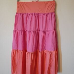 STAUD Color Block Tiered Dress Halter Neck